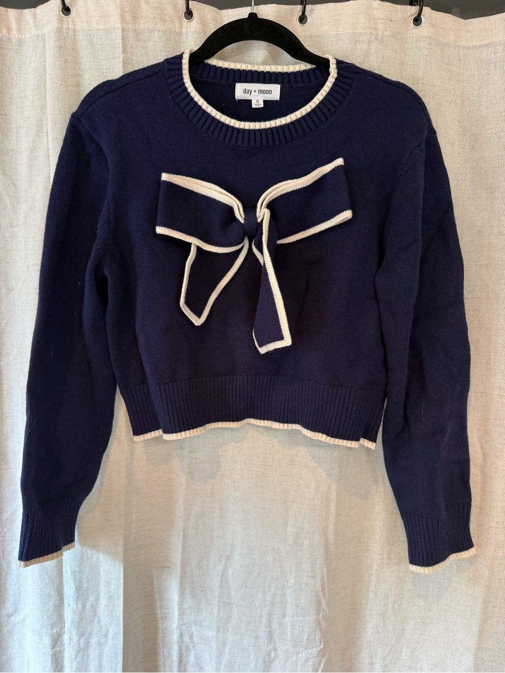 day + moon Navy Bow-Trim Crewneck Sweater